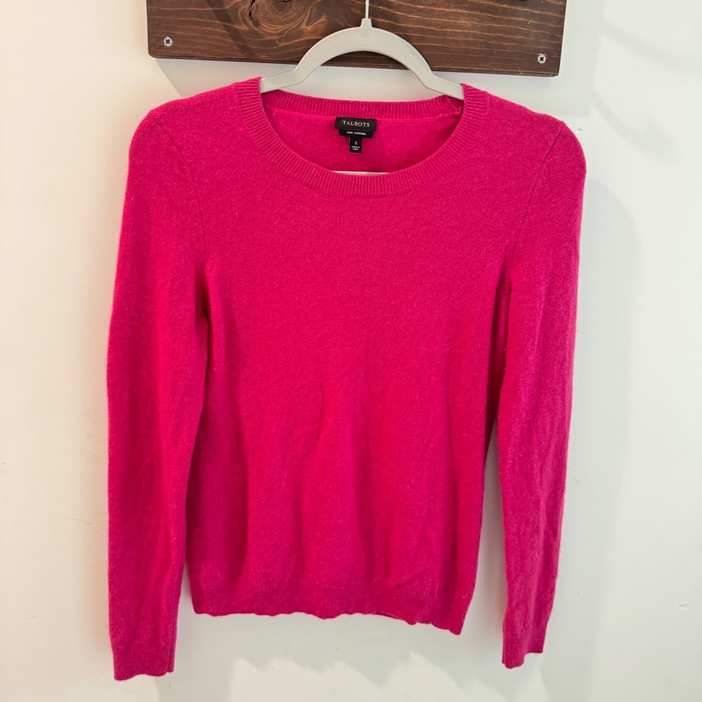 Talbots Pure Cashmere Sweater Small Hot Pink Crew Neck Long Sleeve Pullover